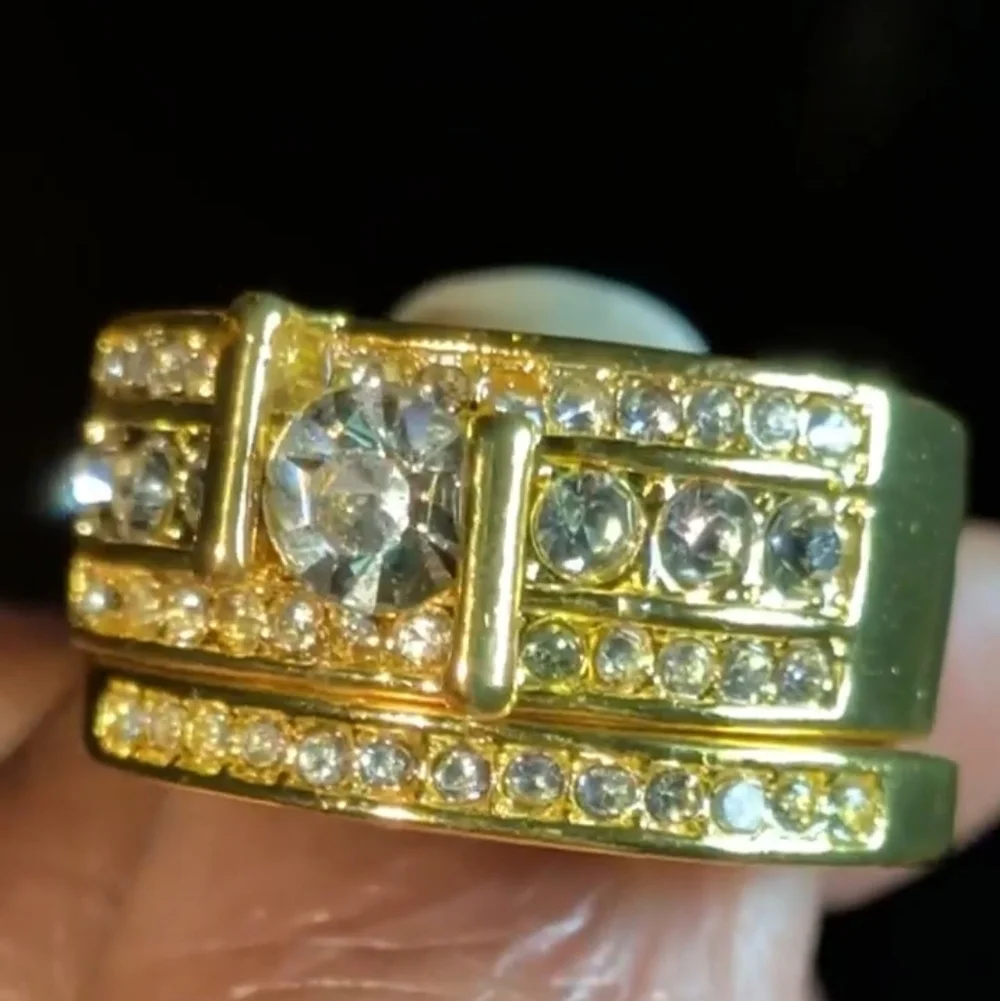 2.5 ct Round Cut Simulated Diamonds Mens Wedding Set Ring 14k Yellow gold Plated